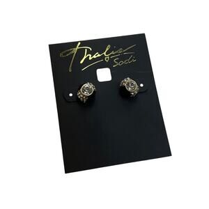 Thalia Sodi Gold Tone Earrings w/ Rhinestone Details & Black Accents, NWT!